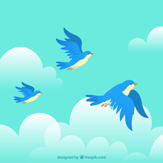 Fondo con pájaros azules volando