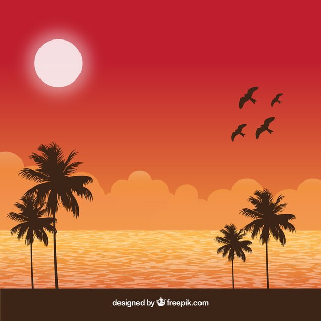 Fondo con pájaros y paisaje de verano