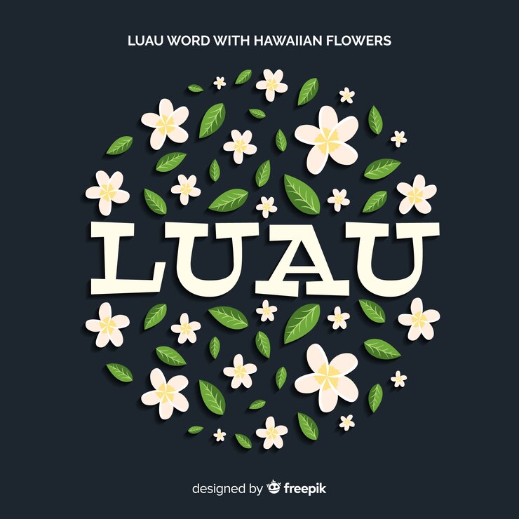 Vector gratuito fondo palabra luau flores hawaianas