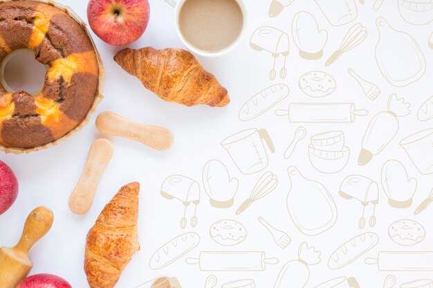 Fondo de panadería dibujado a mano