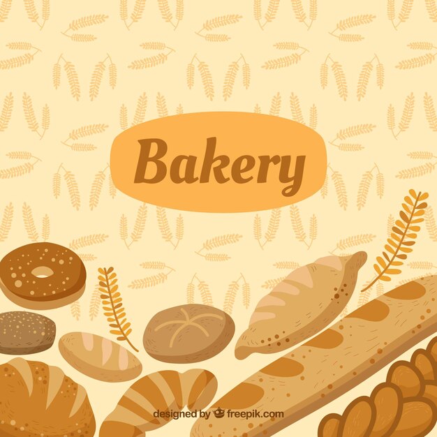 Fondo de panadería con pan en estilo plano