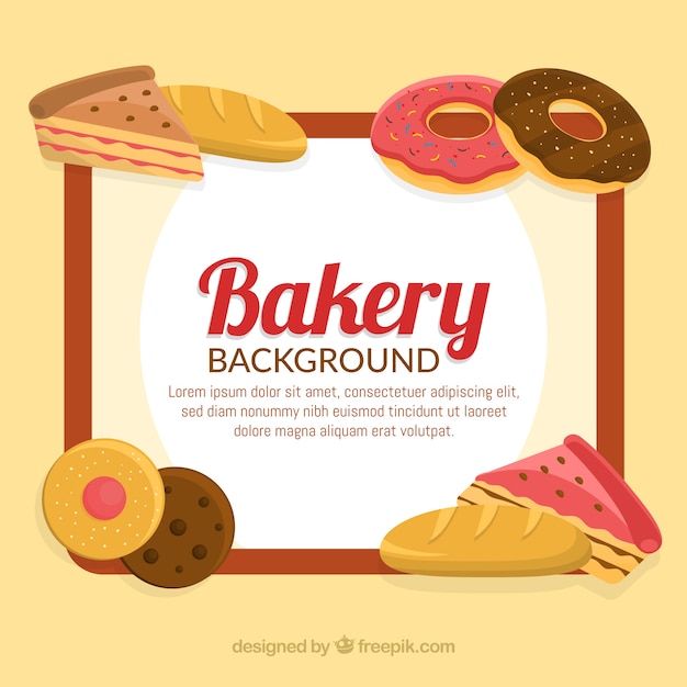 Vector gratuito fondo de panadería con postres en estilo plano