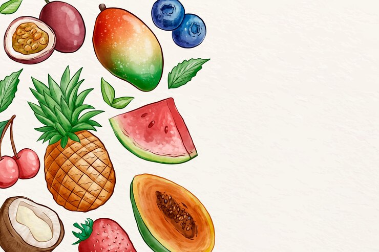 Vector gratuito fondo de pantalla de colección de frutas con espacio de copia
