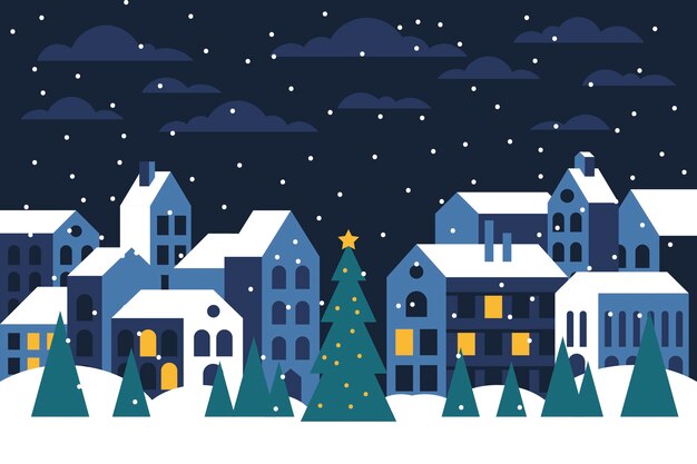 Fondo de pantalla de diseño plano de la ciudad de navidad