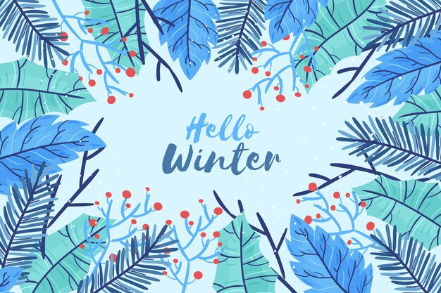 Fondo de pantalla de invierno dibujado con mensaje de hola invierno