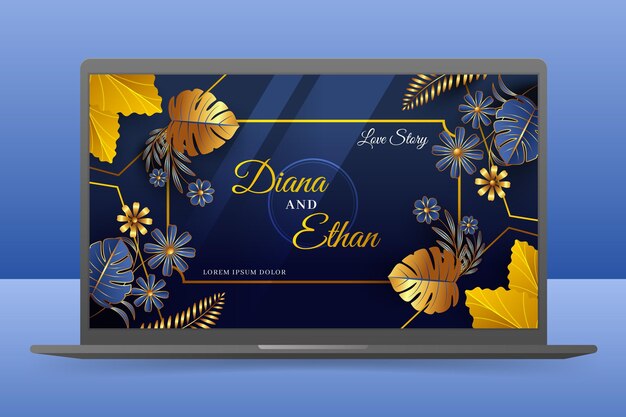 Fondo de pantalla de invitación de boda en la pantalla del portátil