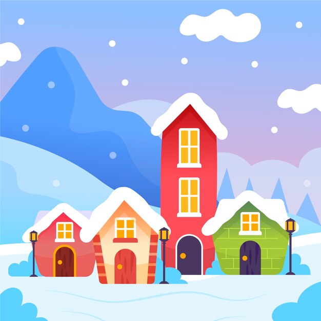 Fondo de pantalla de pueblo de navidad dibujado a mano