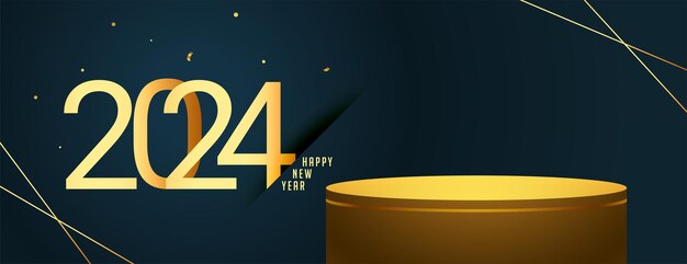 Fondo de pantalla de saludo de víspera de año nuevo 2024 con vector de plataforma de podio vacío 3d