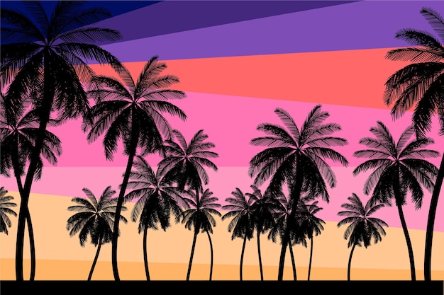 Fondo de pantalla de siluetas de palmeras coloridas