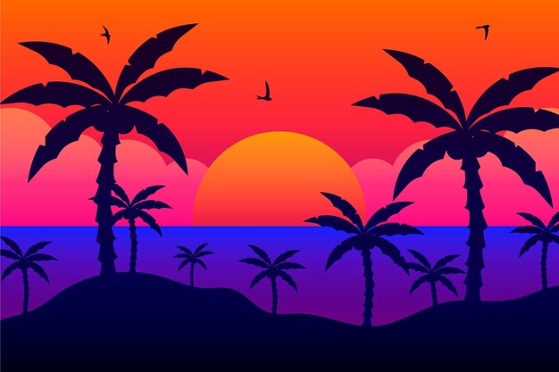 Fondo de pantalla de siluetas de palmeras coloridas
