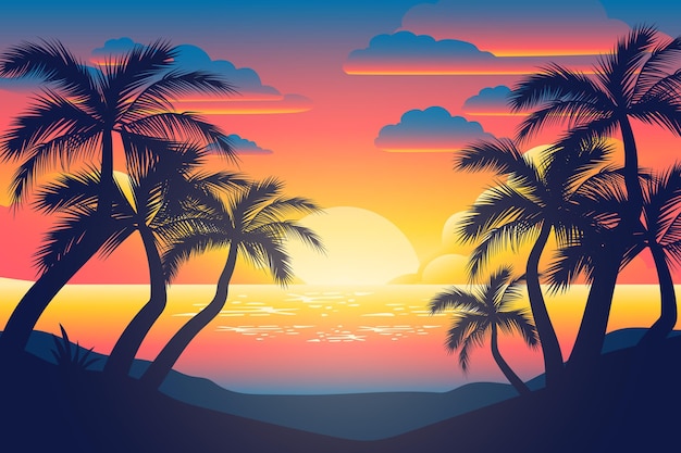 Fondo de pantalla de siluetas de palmeras coloridas