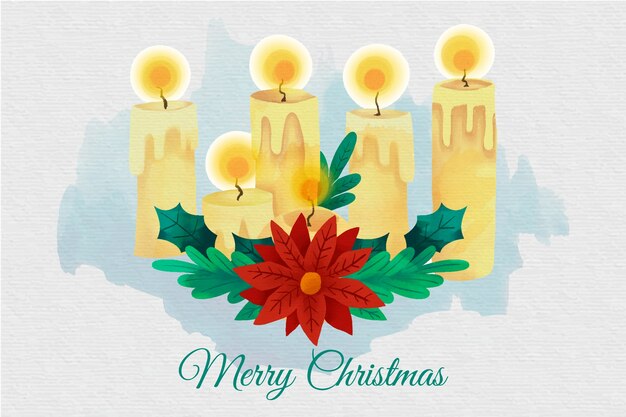 Fondo de pantalla de vela de navidad de acuarela