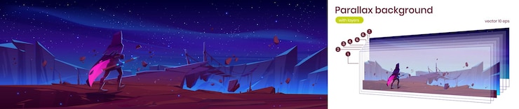 Vector gratuito fondo de paralaje con asistente a pie al puente