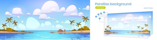 Fondo de paralaje con bahía de mar tropical