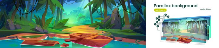 Vector gratuito fondo de paralaje de paisaje de bosque tropical