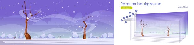 Fondo de paralaje con paisaje de invierno