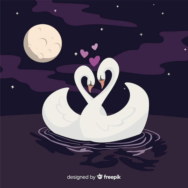 Vector gratuito fondo pareja de cisnes dibujada a mano