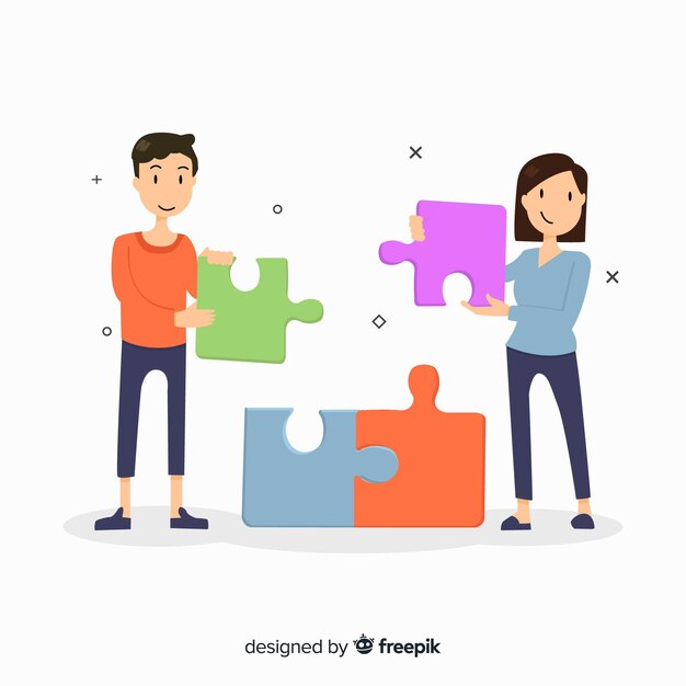 Fondo pareja conectando piezas de puzzle