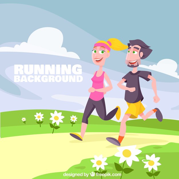 Fondo de pareja corriendo en el campo 