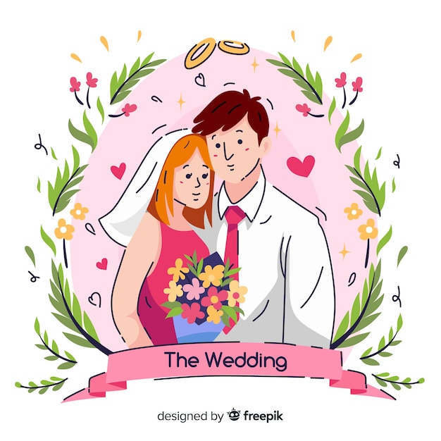 Vector gratuito fondo de pareja de novios de boda dibujados a mano