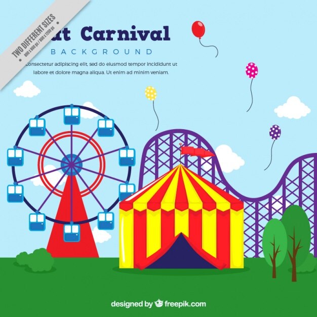 Fondo de parque de atracciones en diseño plano 