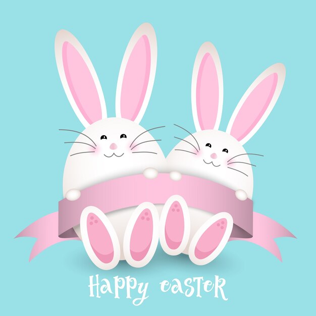 Fondo de pascua con dos conejos y una cinta