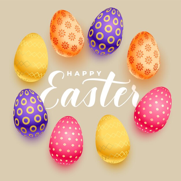 Fondo de pascua feliz realista con huevos coloridos 3d