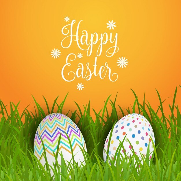 Fondo de Pascua con huevos en la hierba
