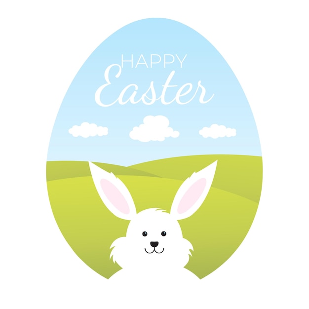 Vector gratuito fondo de pascua con lindo conejito de pascua en un paisaje soleado