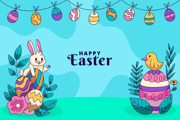 Fondo de pascua plano dibujado a mano