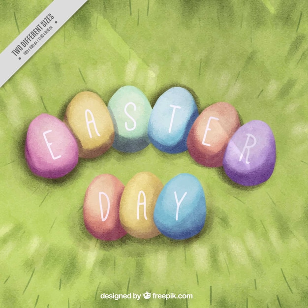 Vector gratuito fondo de pascua verde con huevos decorativos en estilo de acuarela