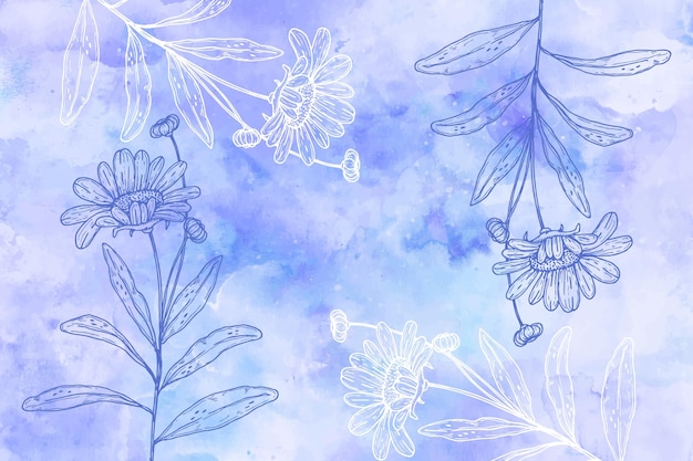 Fondo pastel en polvo con elementos dibujados a mano