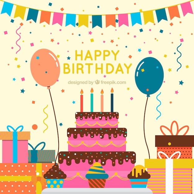 Fondo de pastel vintage y decoración de cumpleaños