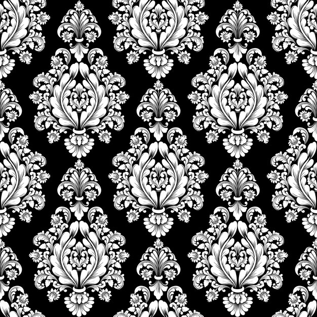 Fondo de patrón sin costuras de Damasco vectorial. Adorno de damasco antiguo de lujo clásico, textura victoriana real sin fisuras para papeles pintados, textiles, envoltura. Exquisita plantilla barroca floral.