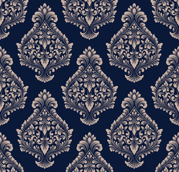 Fondo de patrón sin costuras de Damasco vectorial. Adorno de damasco antiguo de lujo clásico, textura victoriana real sin fisuras para papeles pintados, textiles, envoltura. Exquisita plantilla barroca floral.