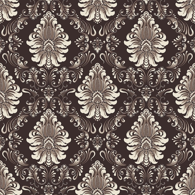 Fondo de patrón sin costuras de Damasco vectorial. Adorno de damasco antiguo de lujo clásico, textura victoriana real sin fisuras para papeles pintados, textiles, envoltura. Exquisita plantilla barroca floral.