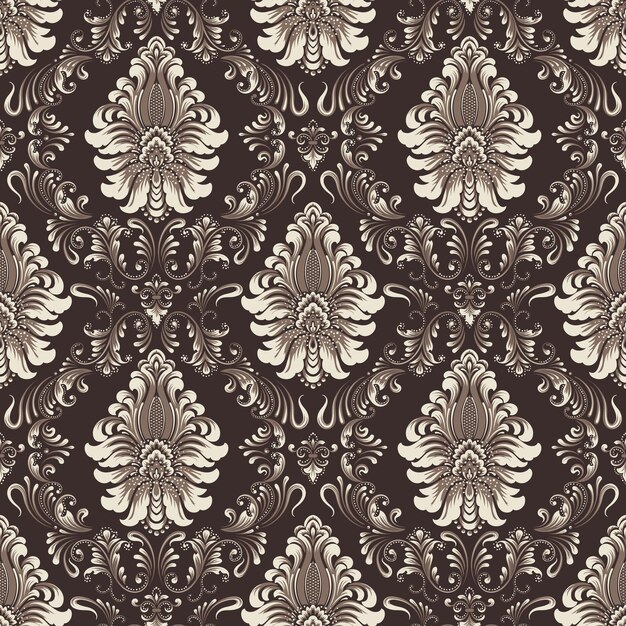 Fondo de patrón sin costuras de Damasco vectorial. Adorno de damasco antiguo de lujo clásico, textura victoriana real sin fisuras para papeles pintados, textiles, envoltura. Exquisita plantilla barroca floral.