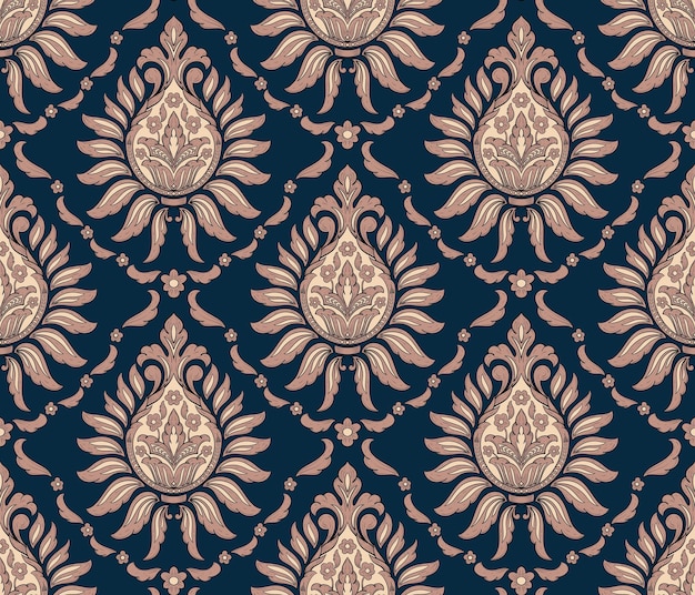 Fondo de patrón sin costuras de Damasco vectorial. Adorno de damasco antiguo de lujo clásico, textura victoriana real sin fisuras para papeles pintados, textiles, envoltura. Exquisita plantilla barroca floral.