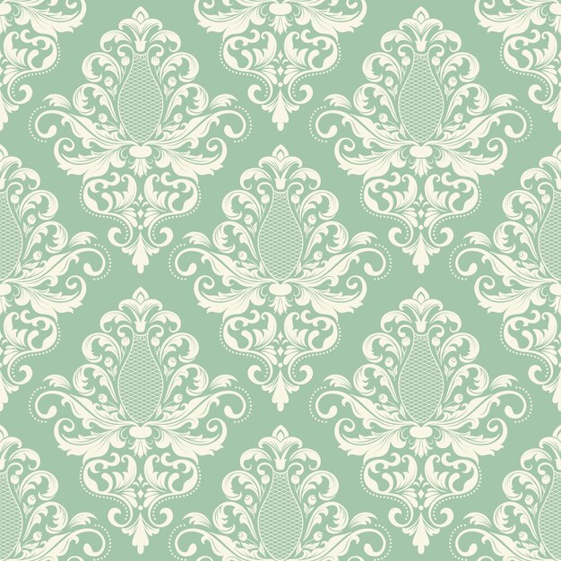Fondo de patrón sin costuras de Damasco vectorial. Adorno de damasco antiguo de lujo clásico, textura victoriana real sin fisuras para papeles pintados, textiles, envoltura. Exquisita plantilla barroca floral.