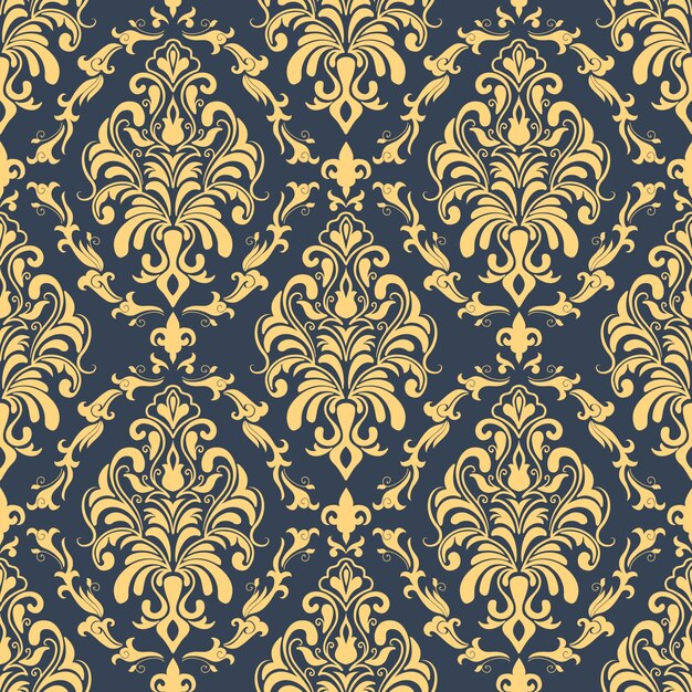 Fondo de patrón sin costuras de Damasco vectorial. Adorno de damasco antiguo de lujo clásico, textura victoriana real sin fisuras para papeles pintados, textiles, envoltura. Exquisita plantilla barroca floral.