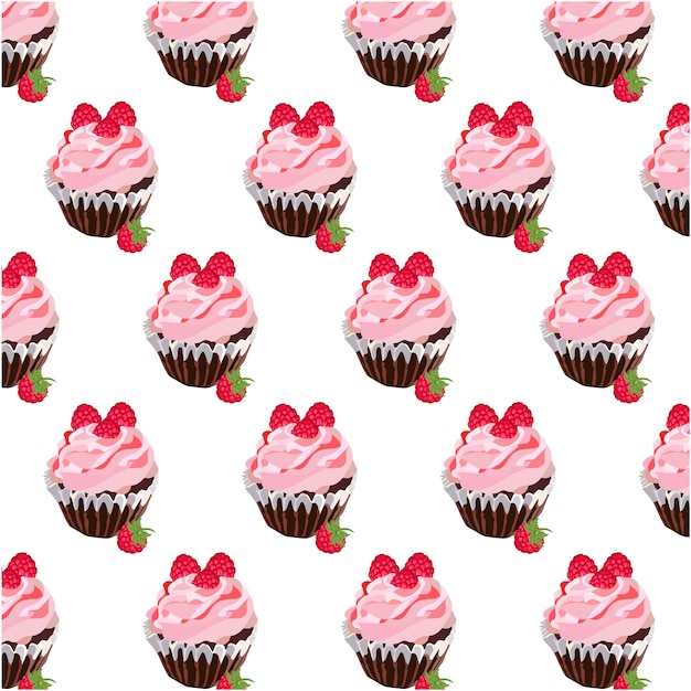 Vector gratuito fondo con patrón de cupcake de frambuesa