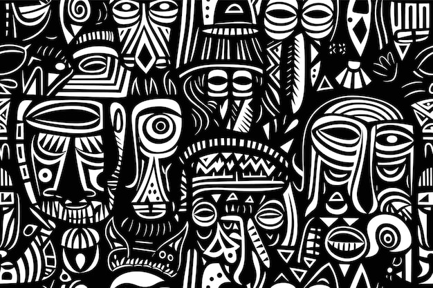 Fondo de patrón de doodle de línea de estilo dibujado a mano en blanco y negro