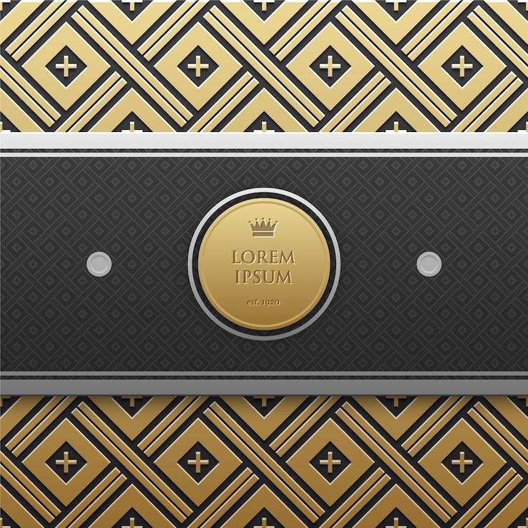 Vector gratuito fondo con patrón dorado y logo