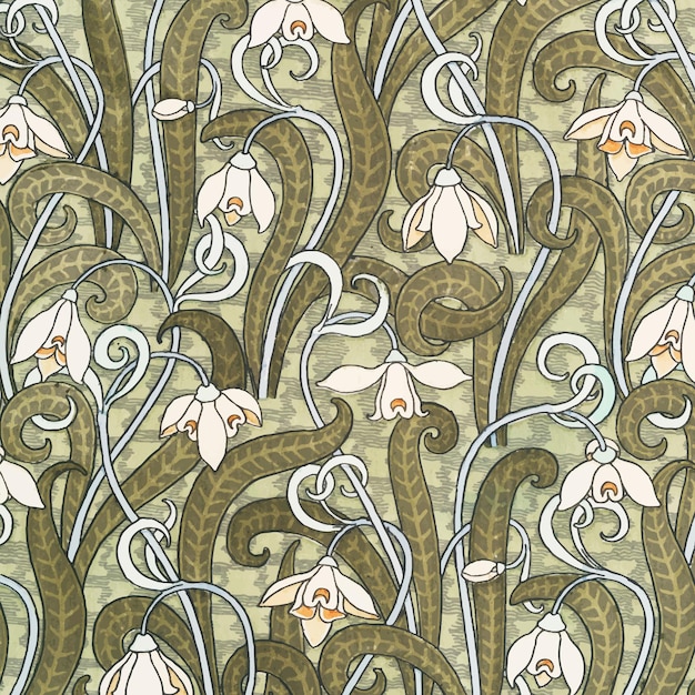 Fondo de patrón de flor de campanillas de invierno art nouveau