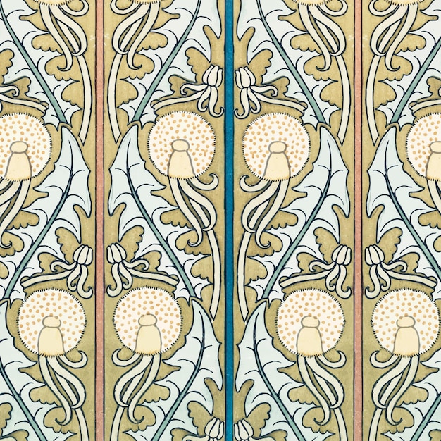 Fondo de patrón de flor de diente de león art nouveau