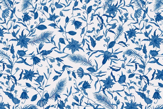 Fondo de patrón floral con ilustración de flores de acuarela azul