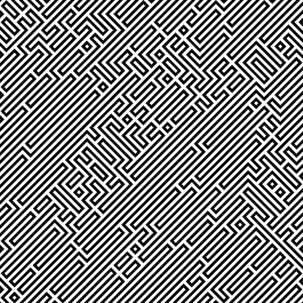 Fondo de patrón de laberinto abstracto detallado en blanco y negro