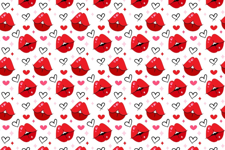 Vector gratuito fondo con un patrón de labios dibujado a mano