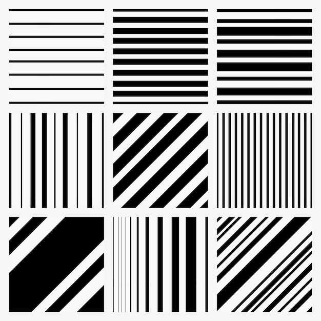 Vector gratuito fondo de patrón de línea, diseño simple en conjunto de vectores en blanco y negro