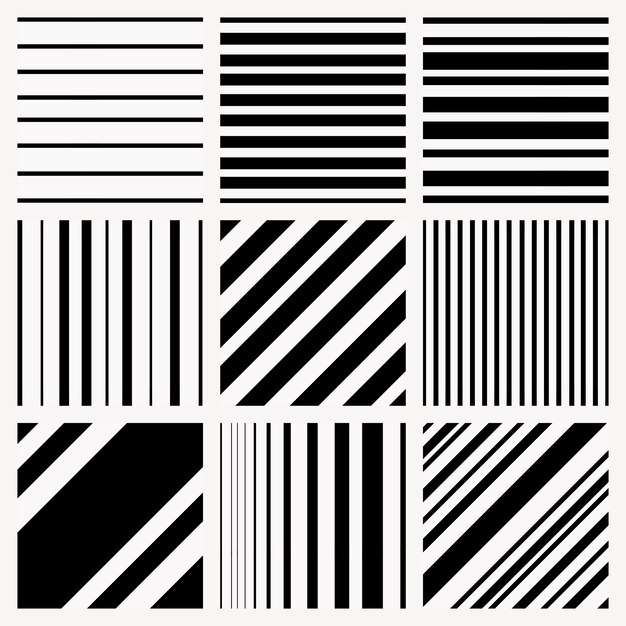 Fondo de patrón de línea, diseño simple en conjunto de vectores en blanco y negro